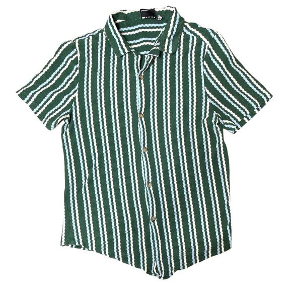 ASOS DESIGN Green Knitted Stripe Revere Shirt Medium - Picture 2 of 10